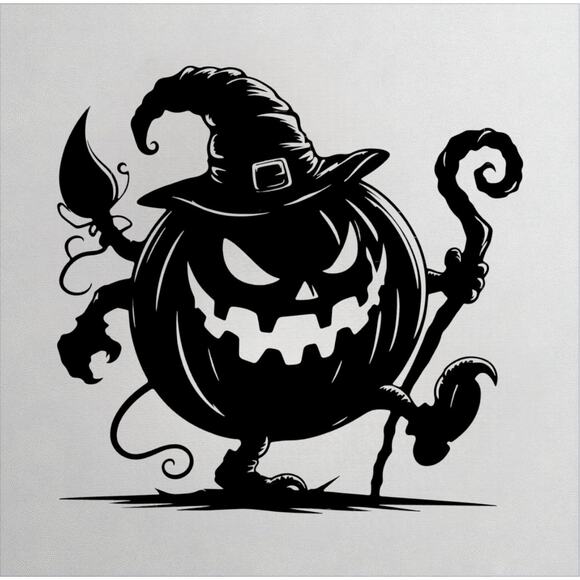 Pumpkin Witch Wall Art Spooky Halloween Creepy Cute Style Plastic 8.5" - Picture 1 of 2